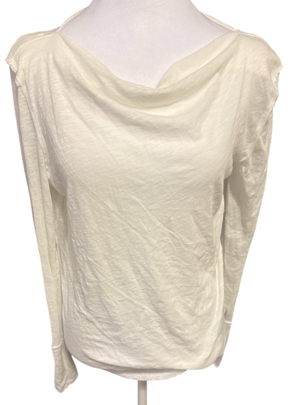 We The Free Off White Draped-Neck Long Sleeve Top